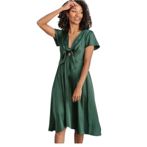 Womens Elegant Green Midi Dress XL Polyester Spandex Short Sleeve - Picture 1 of 11